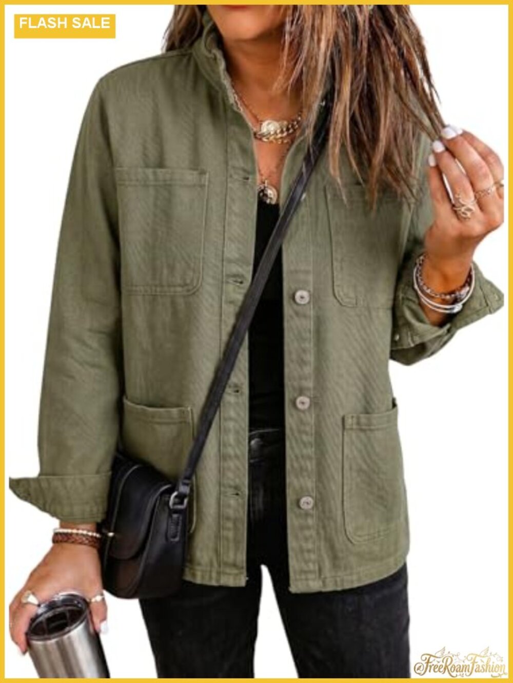 Oversized Ruffle Denim Jacket Cotton Blend Snap Front